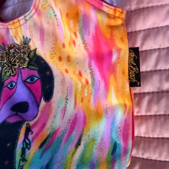 Laurel Burch Pink and Yellow Dog Print Tote - Picture 2 of 3